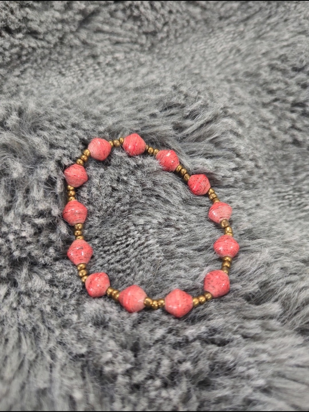 Handmade Pink Beaded Bracelet with Gold Accents
